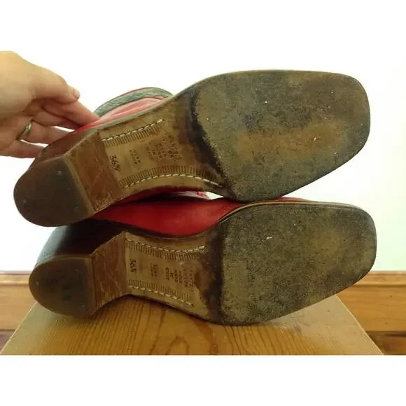 Vintage Francois Villon Paris Red Italian Leather Studded Cowgirl Boots 36.5 6 - Picture 7 of 10